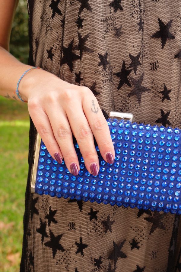 BORSETTA elegante ricoperta di strass blu elettrico