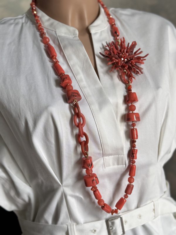 COLLANA donna con cilindri e coralli (imitazione)
