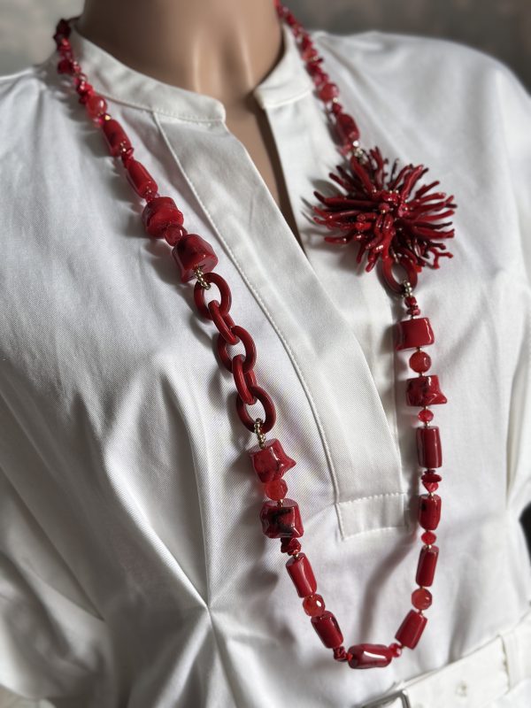 COLLANA donna con cilindri e coralli (imitazione) - immagine 2