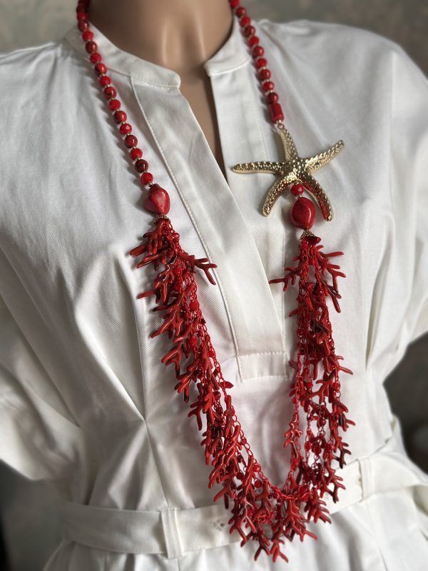 COLLANA donna con perline, stella marina e coralli (imitazione)