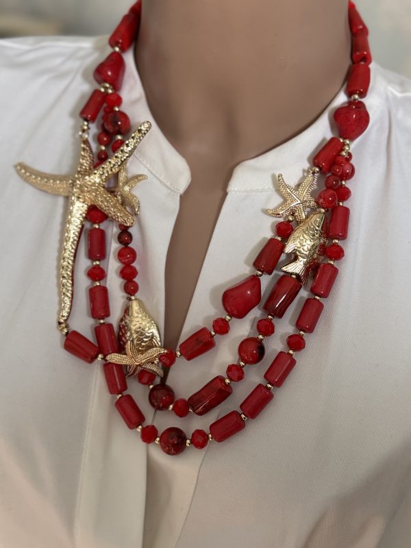COLLANA con cilindretti e ciondoli marini