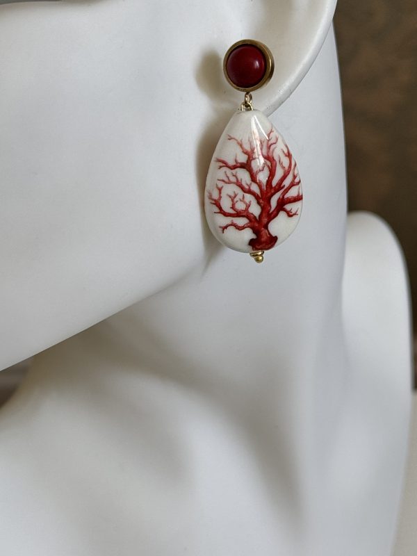 ORECCHINI ceramica con corallo disegnato