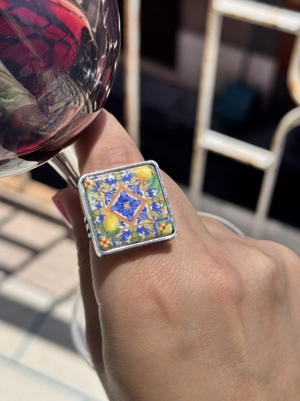 ANELLO serie SICILY a forma di mattonella ornamenti/limoni
