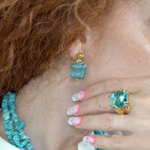 COMPLETO anello e orecchini in cristallo colore turchese