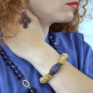 COMPLETO bracciale elastico e orecchini con grappolo in cristallo