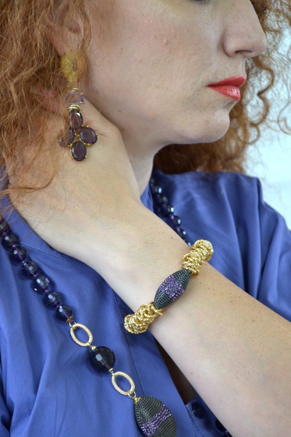 COMPLETO bracciale elastico e orecchini con grappolo in cristallo